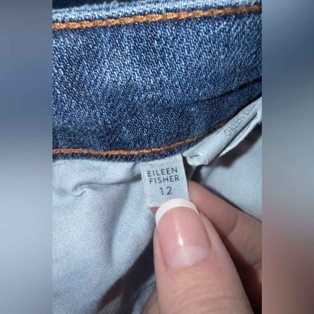 Like New Eileen Fisher Organic Cotton Stretch Straight Jeans High Waist Size: 12 - Picture 9 of 12